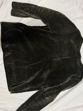 Style & Co. Plush Velvet Crewneck Sweater in Olive Green